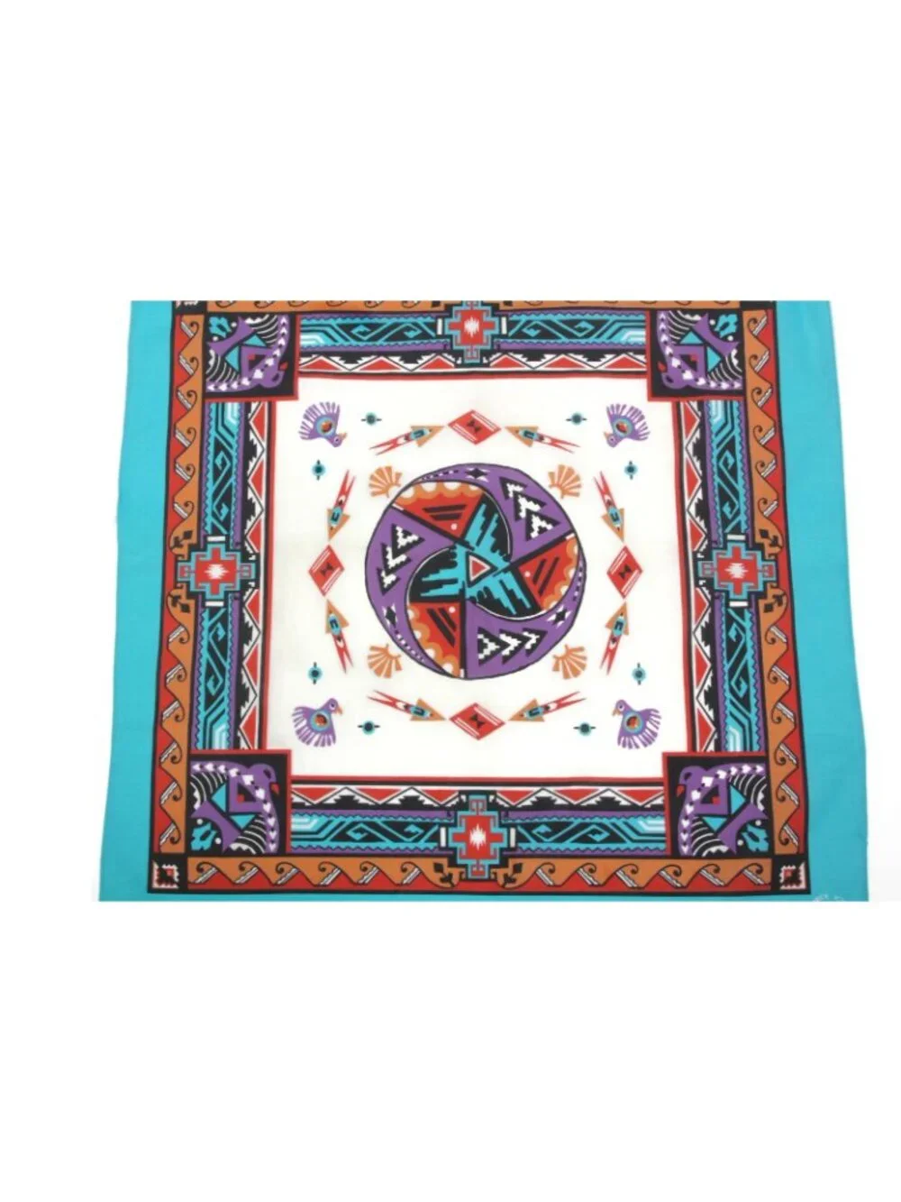 Vtg 90s Southwest Aztec Turquoise Bandana USA 50/50 Crafted With Pride